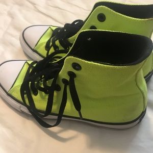 neon yellow converse high tops